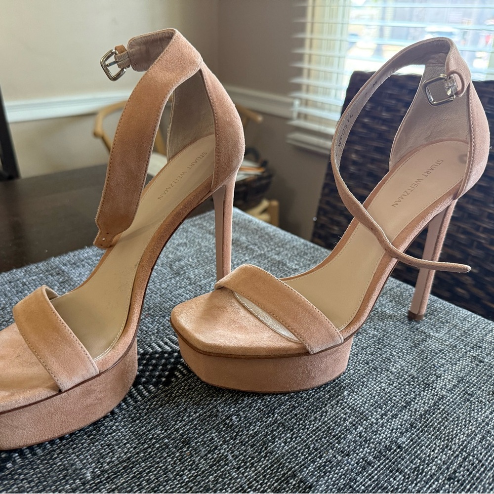 Stuart Weitzman blush suede platform size 7 worn once - Picture 8 of 15